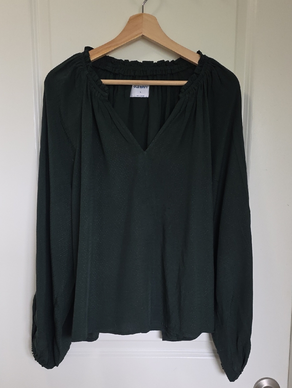 Old Navy Forest Green Long Sleeve V-Neck Peasant Top